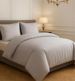 Home Collection Linge De Lit, Ensembles^Parure housse de couette 100% Satin de Coton gris clair