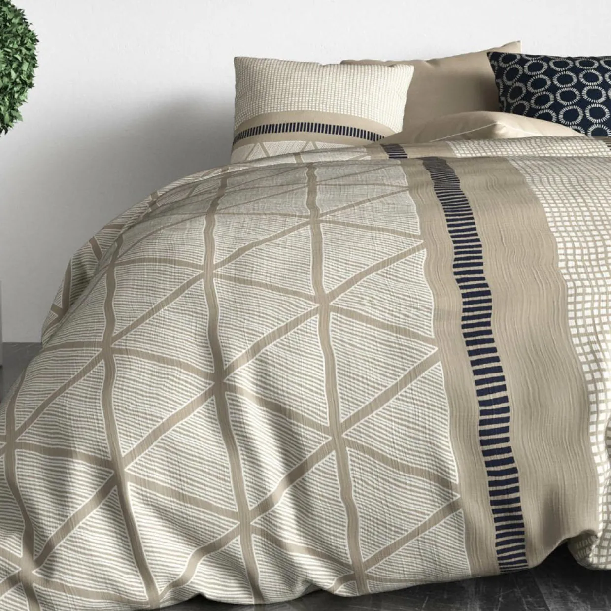 Atelier du Coton Linge De Lit, Ensembles^Parure housse de couette réversible Nairobi bleu/beige