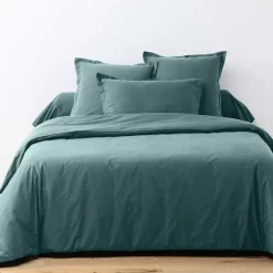 Parure housse de couette unie bleu canard-My Home Collection Online