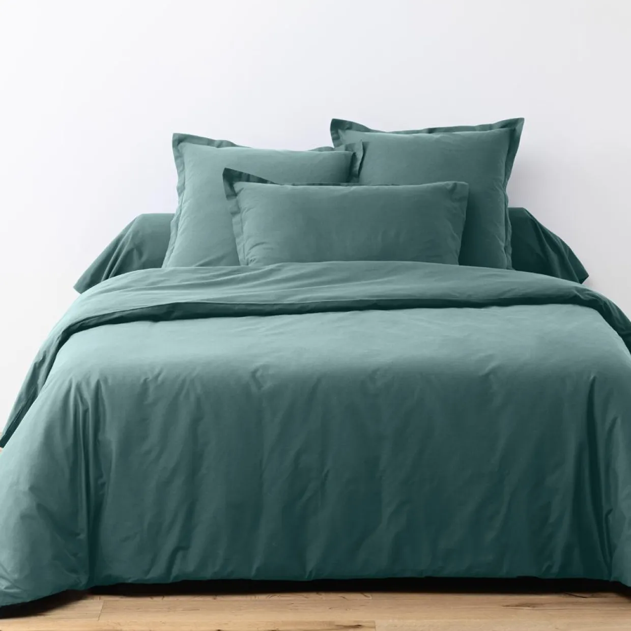 Parure housse de couette unie bleu canard-My Home Collection Online