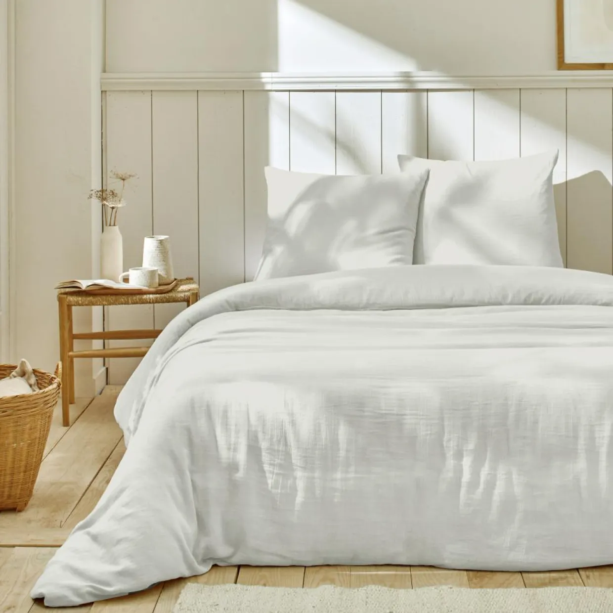 Parure housse de couette 100% Gaze de Coton Ivoire-Home Collection New
