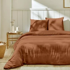 Parure housse de couette 100% Gaze de Coton terre cuite-Home Collection New