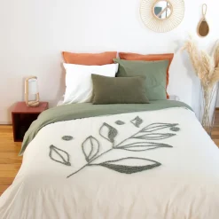 Parure housse de couette Herbier blanc/kaki-Home Collection Outlet
