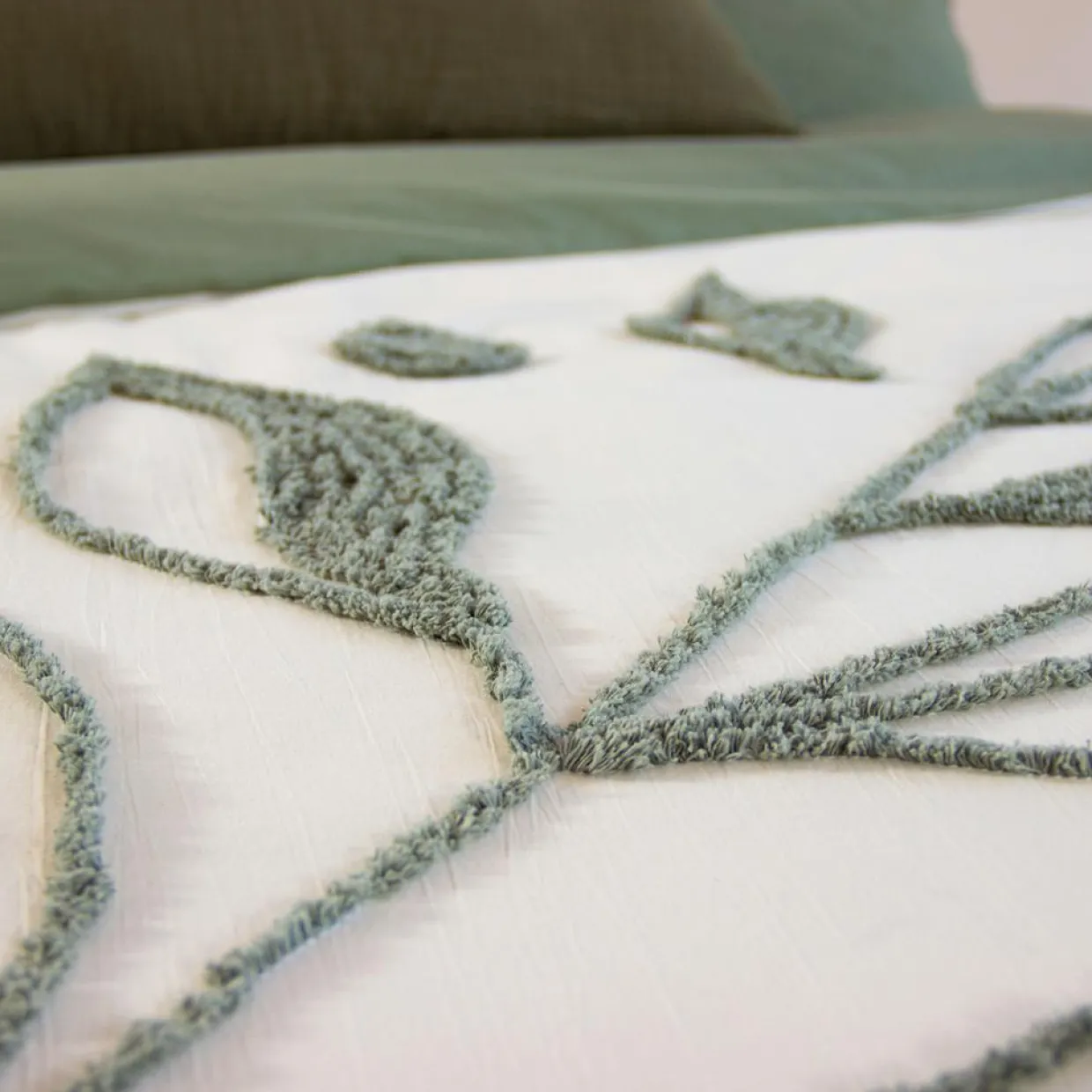 Parure housse de couette Herbier blanc/kaki-Home Collection Outlet