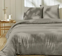 Parure housse de couette 100% Gaze de Coton gris galet-Home Collection Outlet