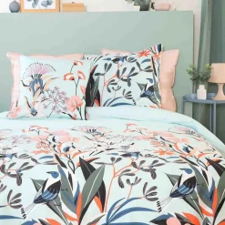 Parure housse de couette Satin de Coton bio Paya bleue-My Home Collection Best