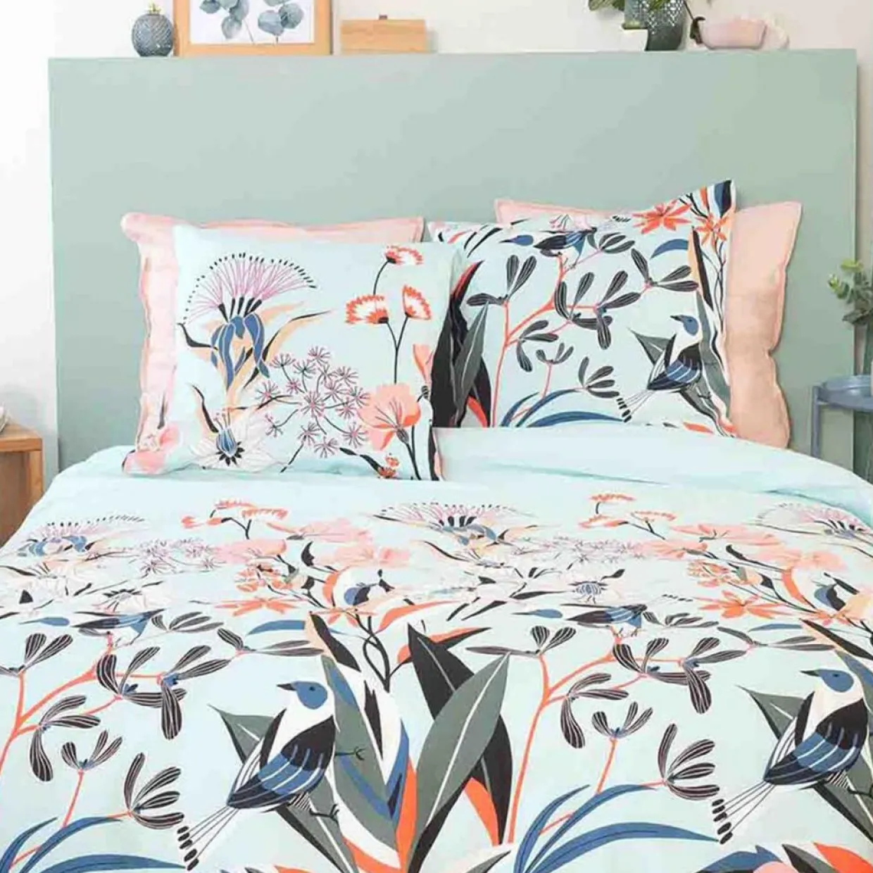 Parure housse de couette Satin de Coton bio Paya bleue-My Home Collection Best