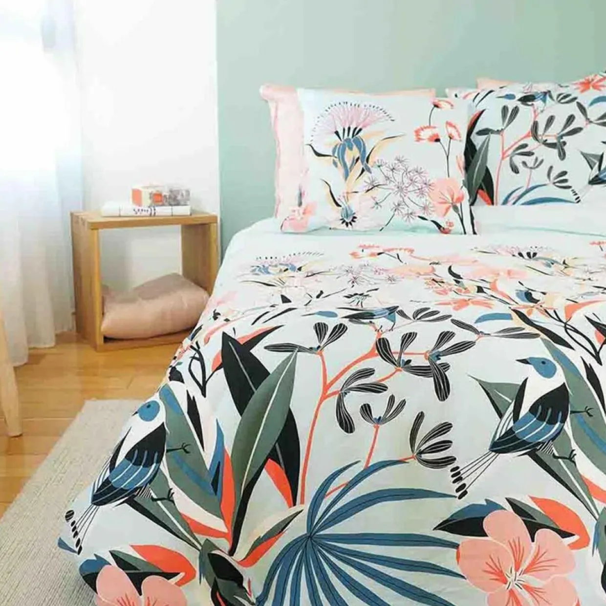 Parure housse de couette Satin de Coton bio Paya bleue-My Home Collection Best