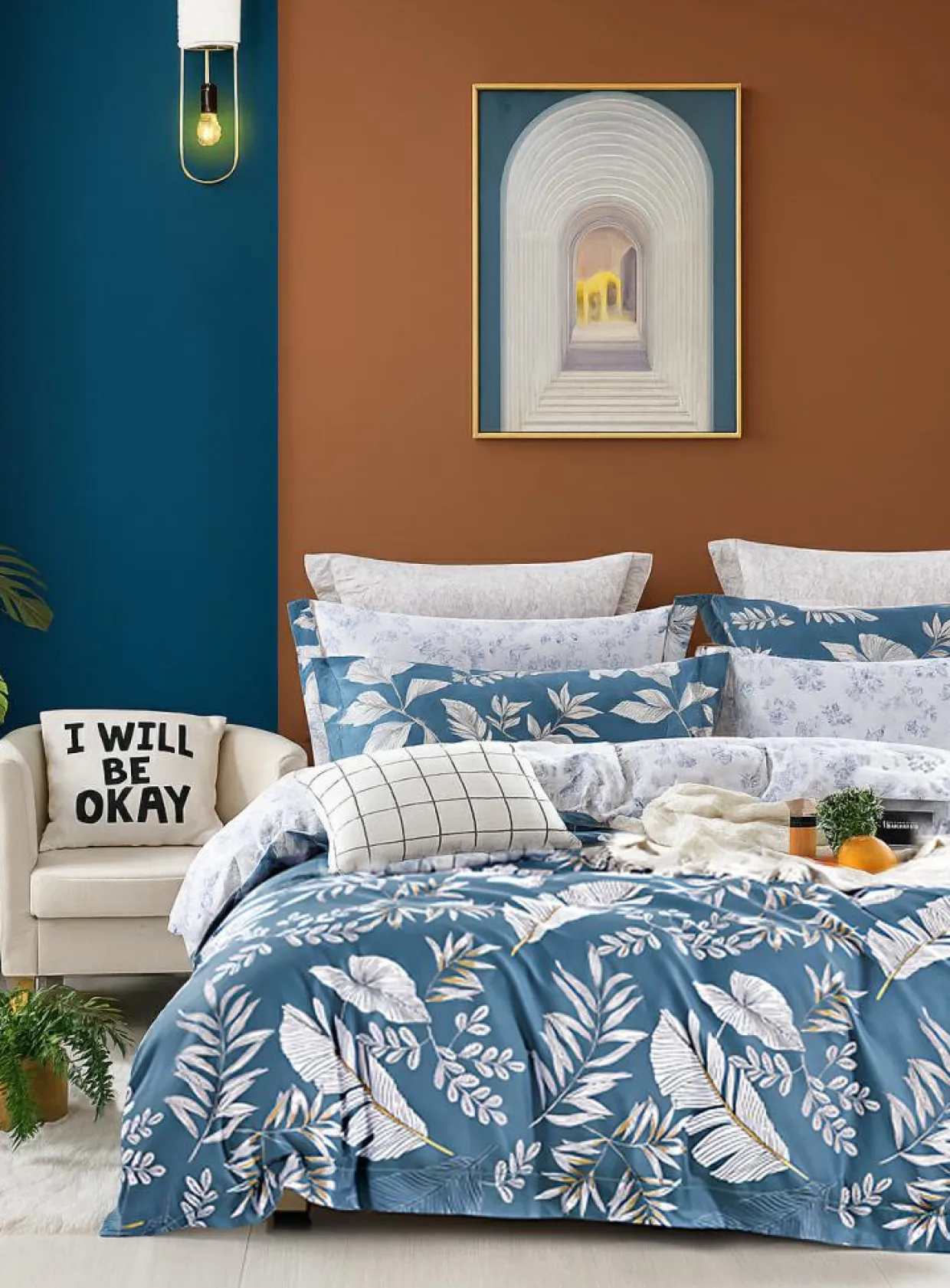 Home Collection Linge De Lit, Ensembles^Parure housse de couette en Coton bleue