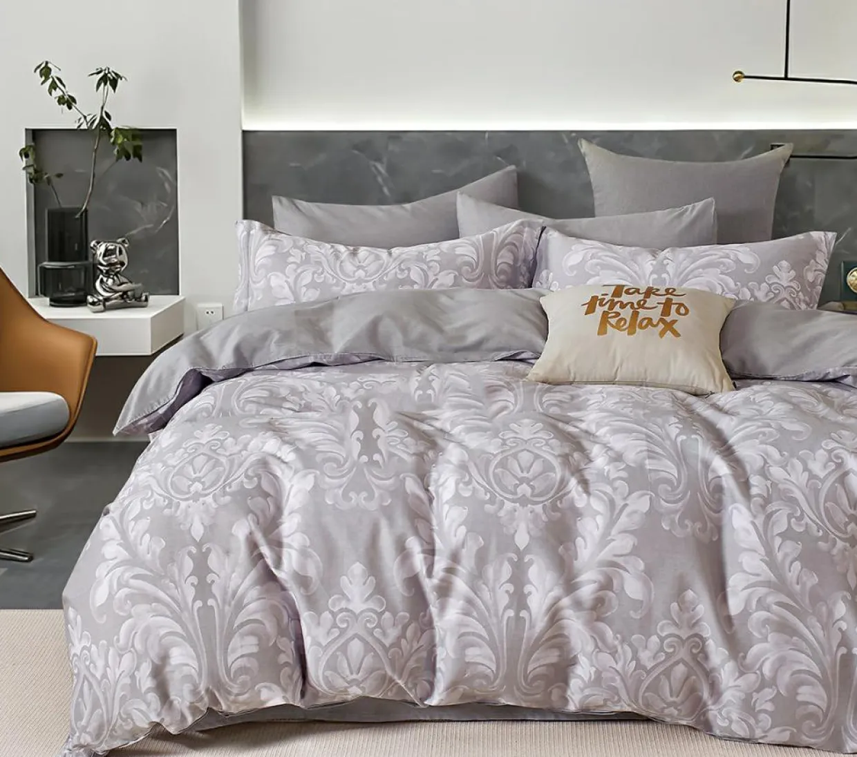 Parure housse de couette 100% Percale de Coton grise-Home Collection Outlet