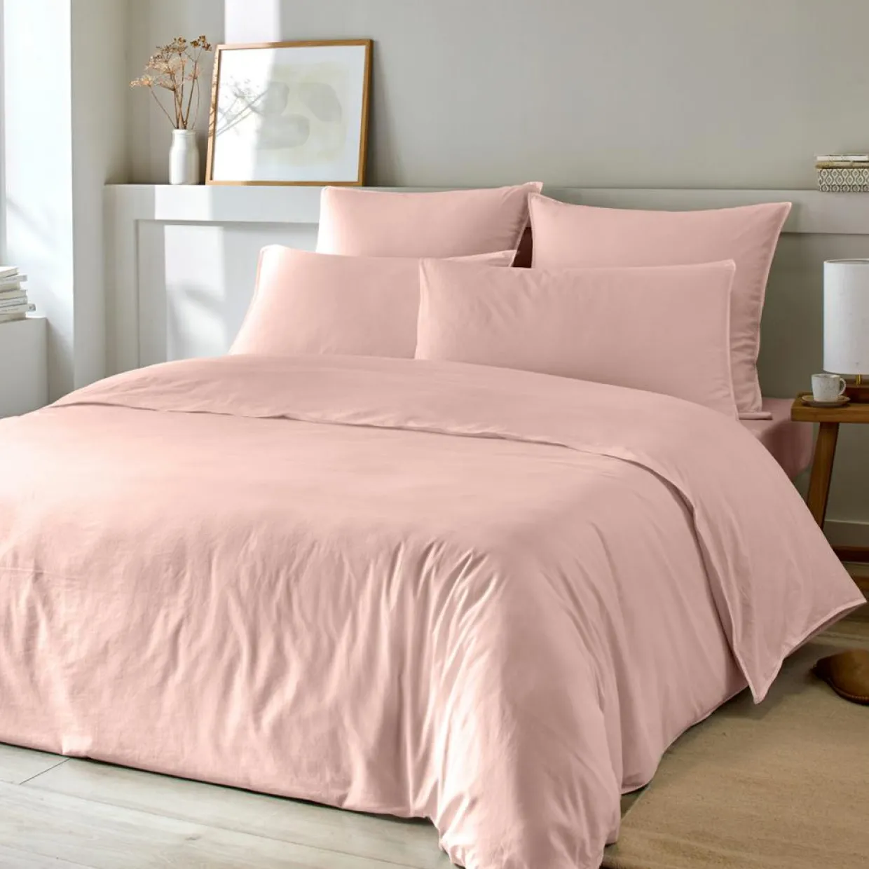 Home Collection Linge De Lit, Ensembles^Parure Housse de Couette en Coton et Bambou rose