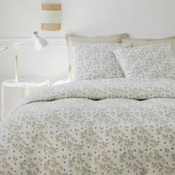 Parure Housse de Couette 100% Gaze de Coton Imprimé Loucile blanche-Baton Rouge Clearance