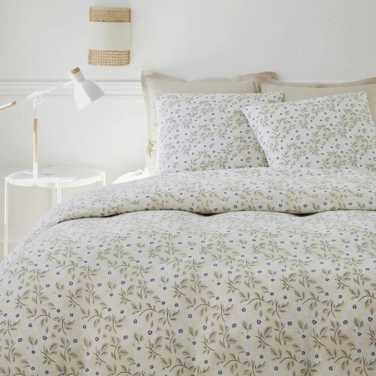 Parure Housse de Couette 100% Gaze de Coton Imprimé Loucile blanche-Baton Rouge Clearance