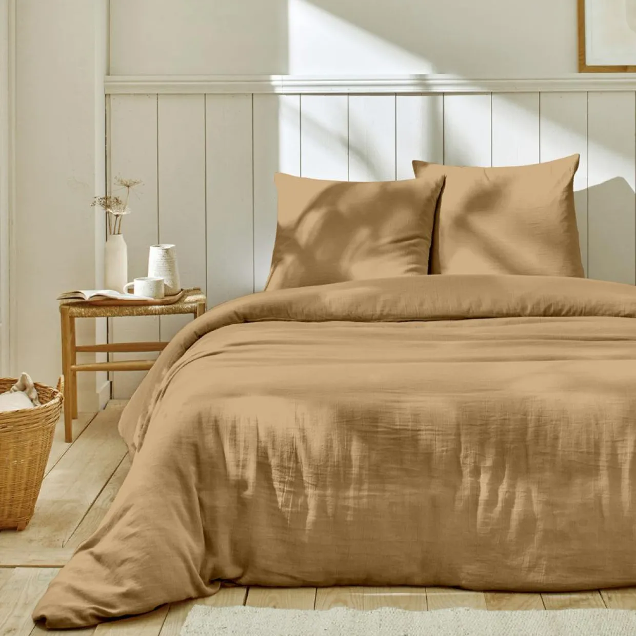 Home Collection Linge De Lit, Ensembles^Parure housse de couette 100% Gaze de Coton lin