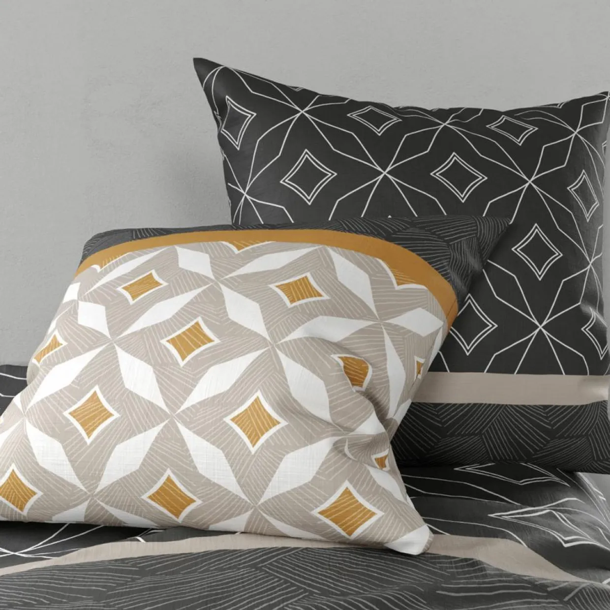 Parure housse de couette Ota grise-Atelier du Coton Online