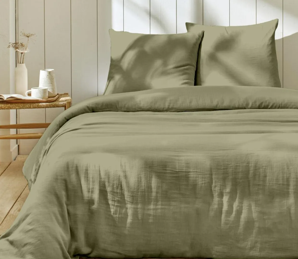Home Collection Linge De Lit, Ensembles^Parure housse de couette 100% Gaze de Coton vert de gris