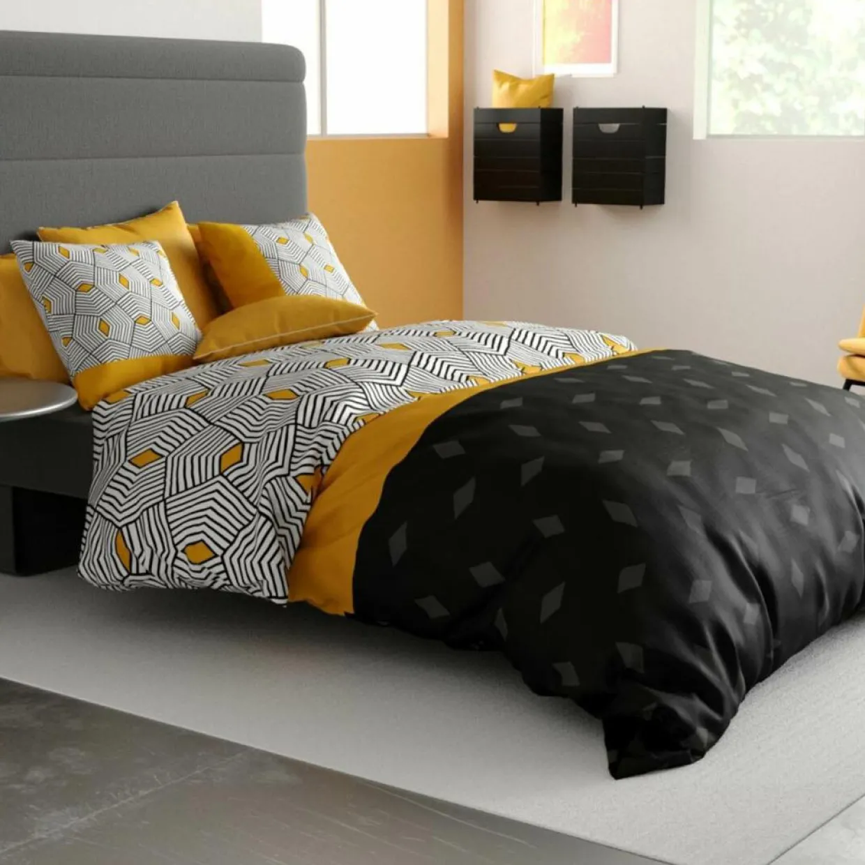 Atelier du Coton Linge De Lit, Ensembles^Parure housse de couette Faro noire