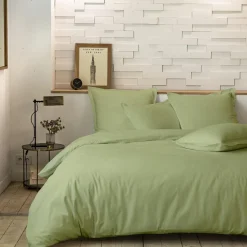 Home Collection Linge De Lit, Ensembles^Parure housse de couette en percale de coton sauge