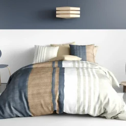 Parure housse de couette 100% Percale de Coton Romane beige-Ateliers du Linge