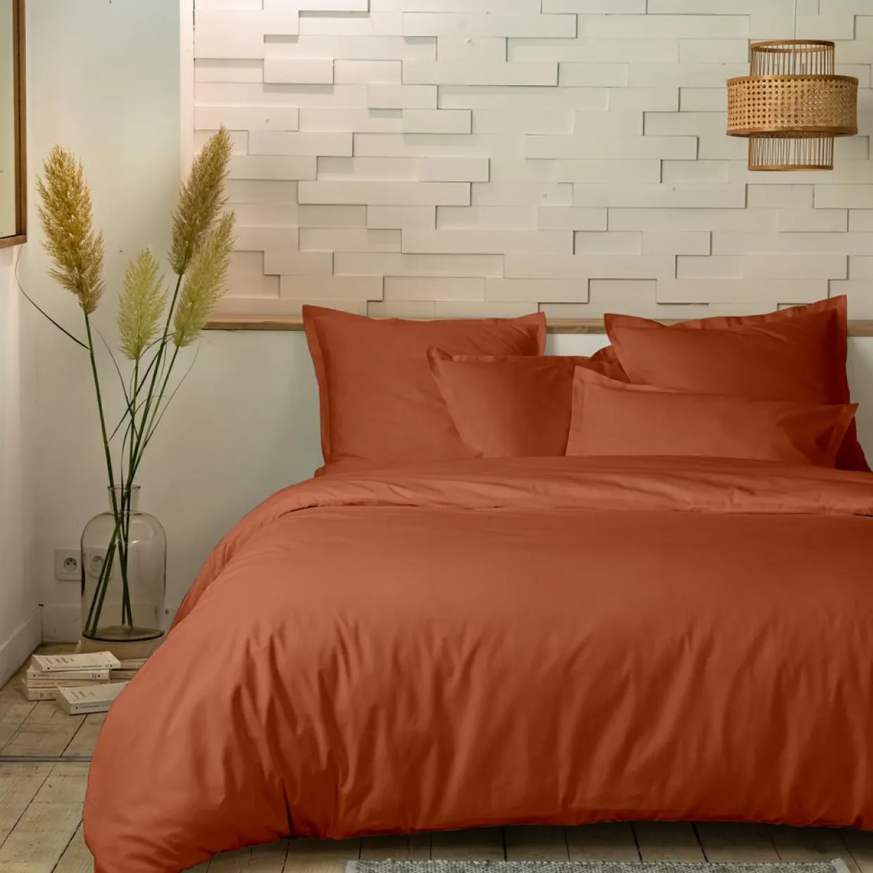 Parure housse de couette en percale de coton - terracota-Baton Rouge Hot