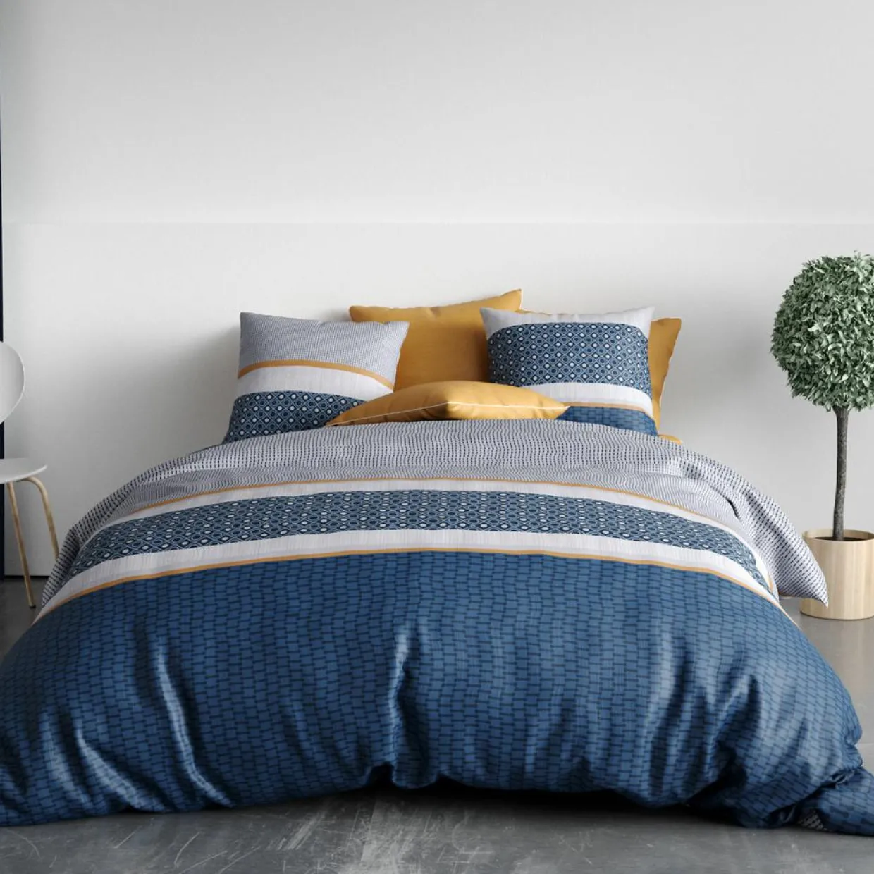 Parure housse de couette Zante bleue-Atelier du Coton