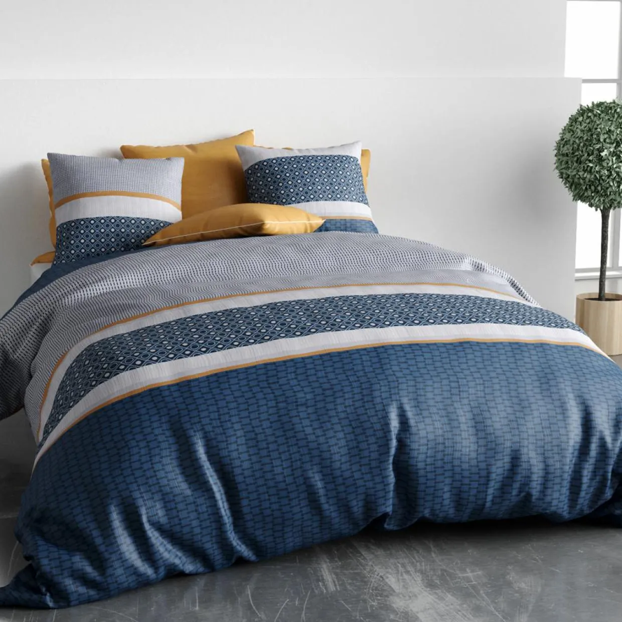 Parure housse de couette Zante bleue-Atelier du Coton