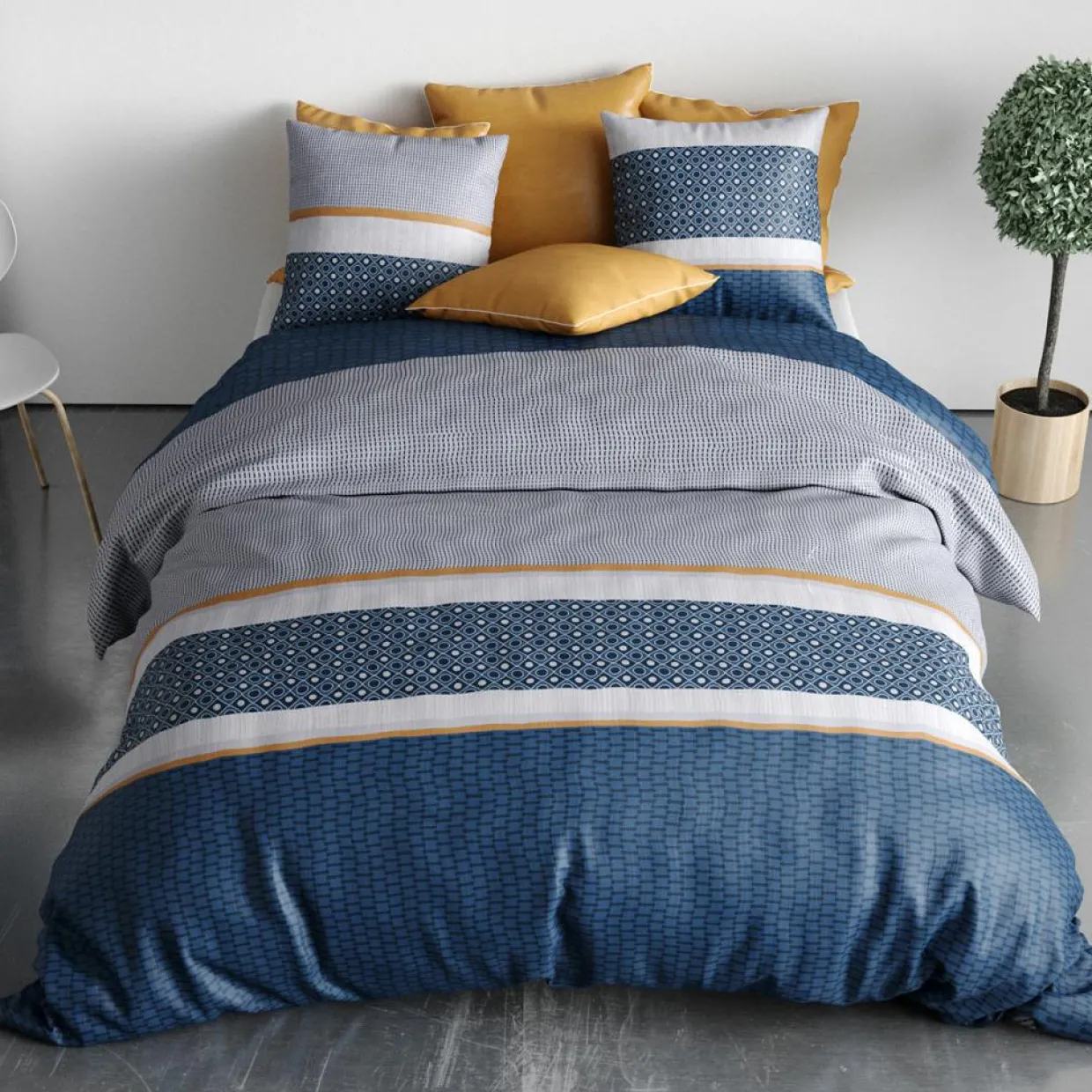 Parure housse de couette Zante bleue-Atelier du Coton