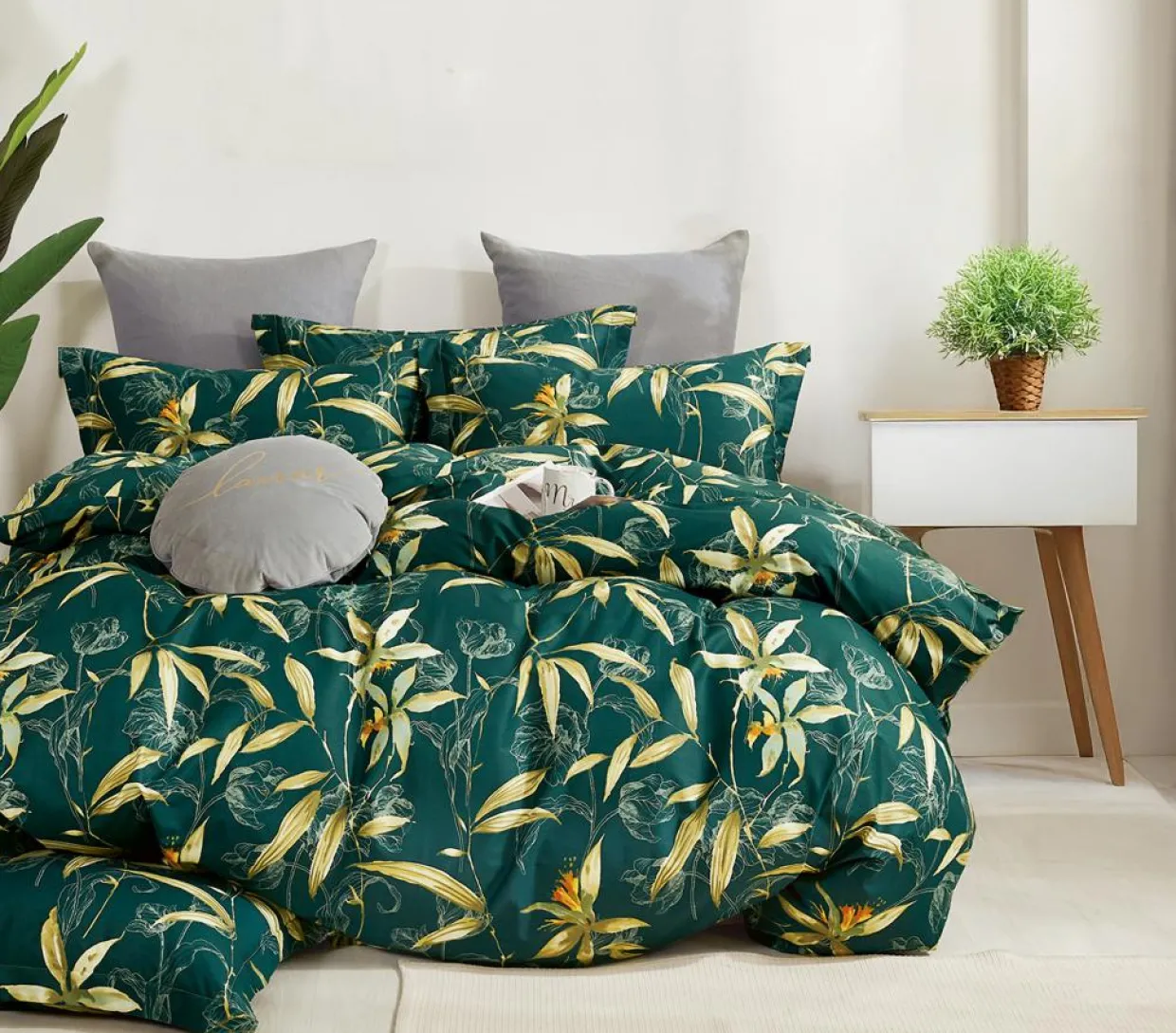 Home Collection Linge De Lit, Ensembles^Parure housse de couette 100% Percale de Coton verte