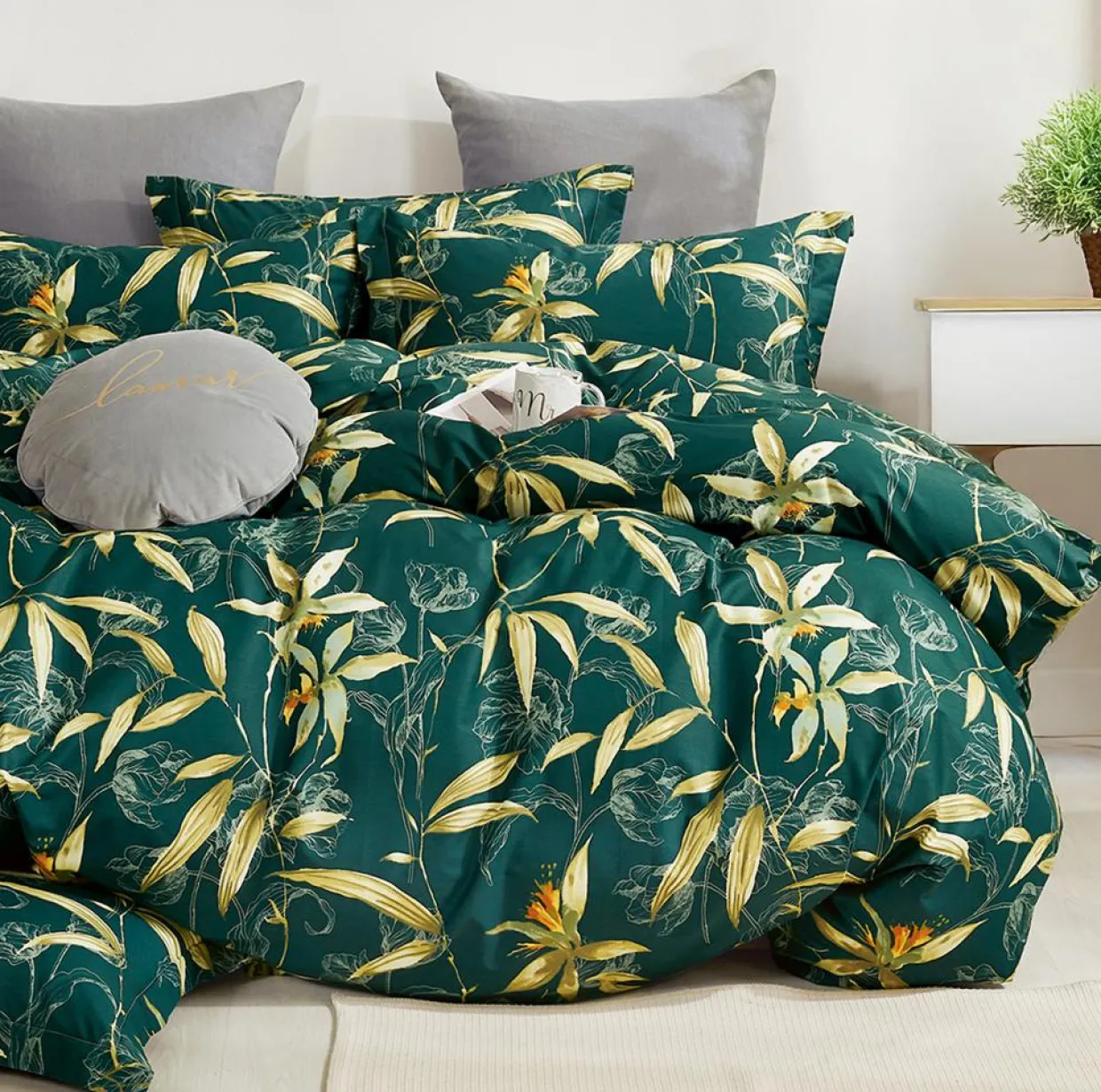 Home Collection Linge De Lit, Ensembles^Parure housse de couette 100% Percale de Coton verte