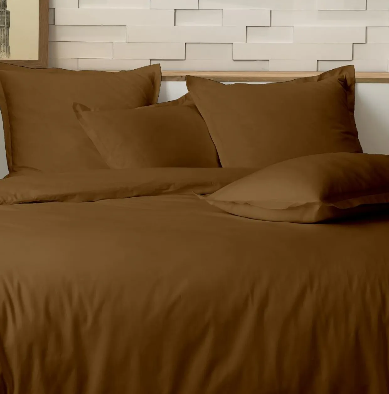 Home Collection Linge De Lit, Ensembles^Parure housse de couette 100% Percale de Coton ocre