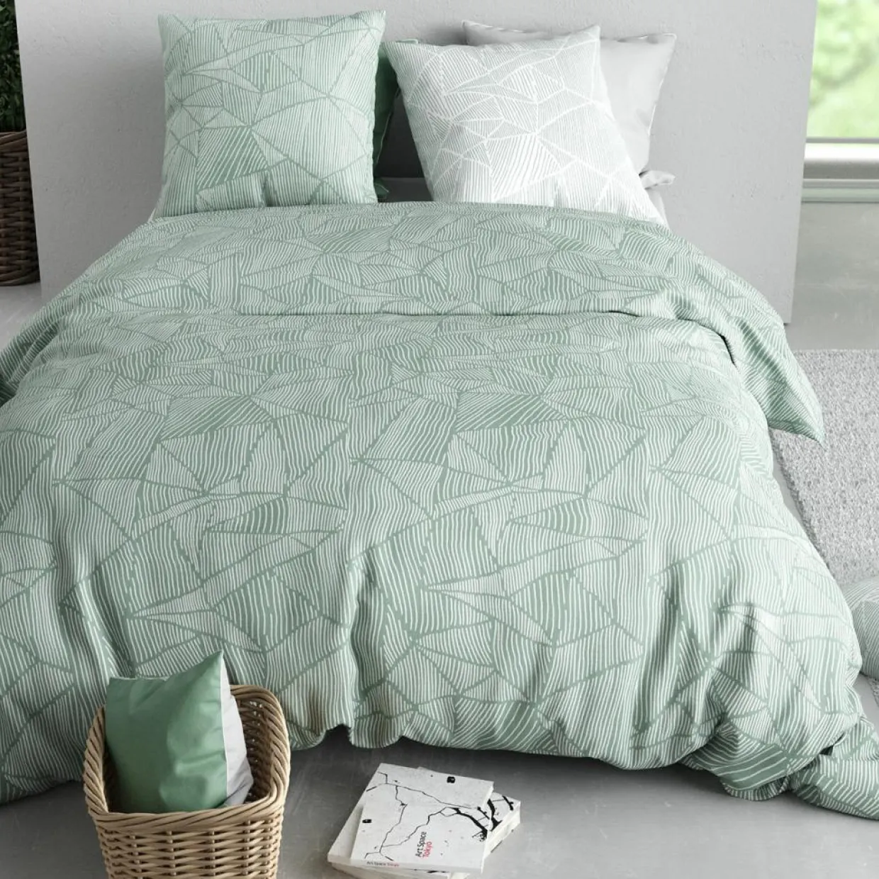 Parure Housse de Couette verte-Atelier du Coton Online