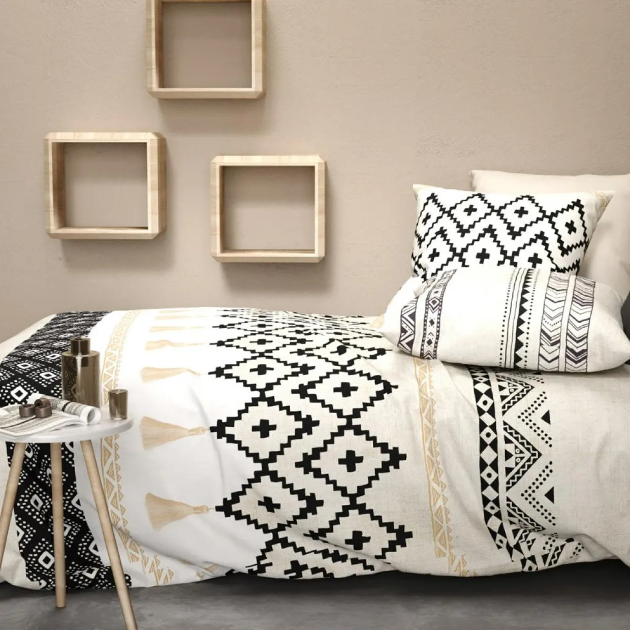 Baton Rouge Linge De Lit, Ensembles^Parure housse de couette Bohème beige/noir/blanc