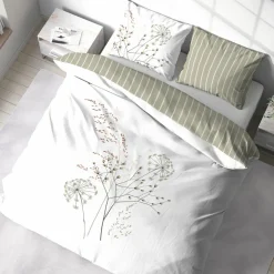 Parure housse de couette Soliflore blanche-Home Collection Discount