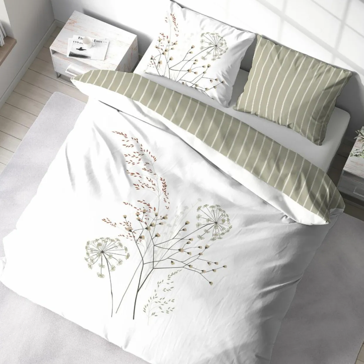 Parure housse de couette Soliflore blanche-Home Collection Discount