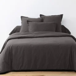 Parure housse de couette unie gris foncé-Blanc Passion New