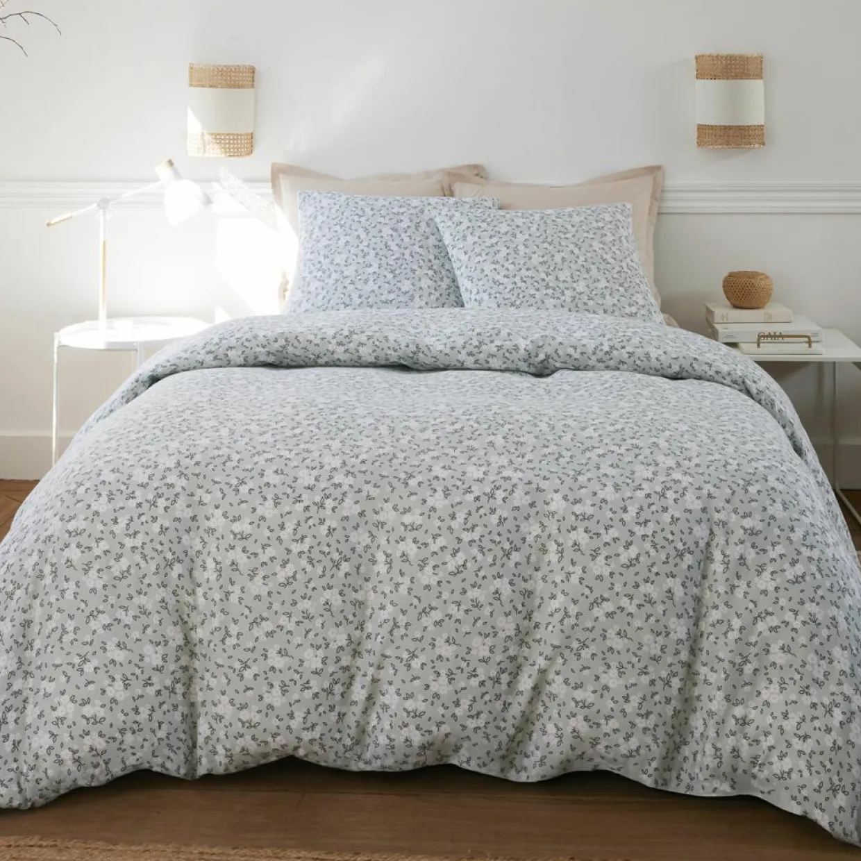 Baton Rouge Linge De Lit, Ensembles^Parure Housse de Couette 100% Gaze de Coton Imprimé Edana grise