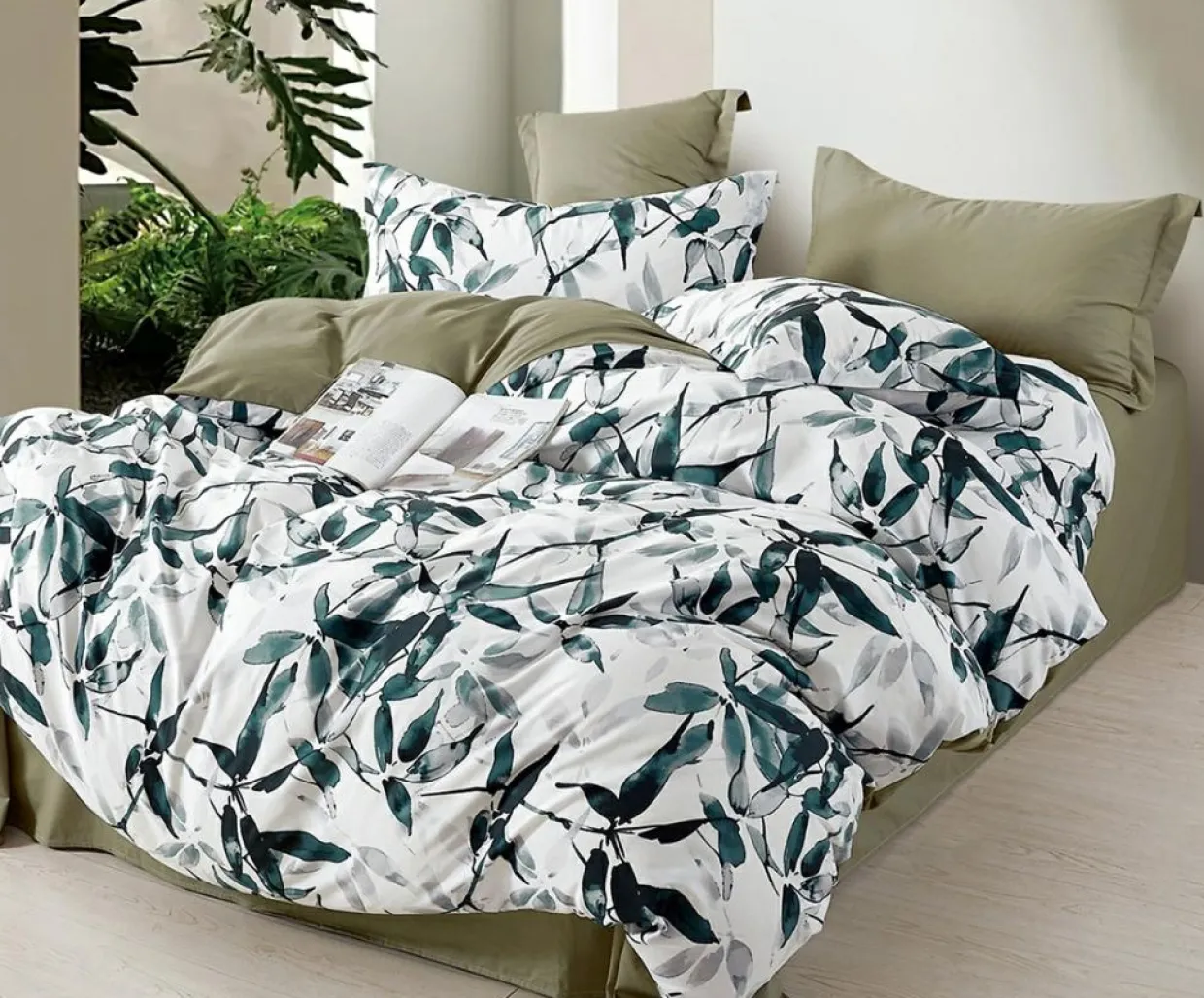 Home Collection Linge De Lit, Ensembles^Parure housse de couette 100% Percale de Coton verte