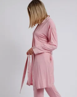 Femme Admas Lingerie, Nuit^Peignoir maille satinée à bandes pétale