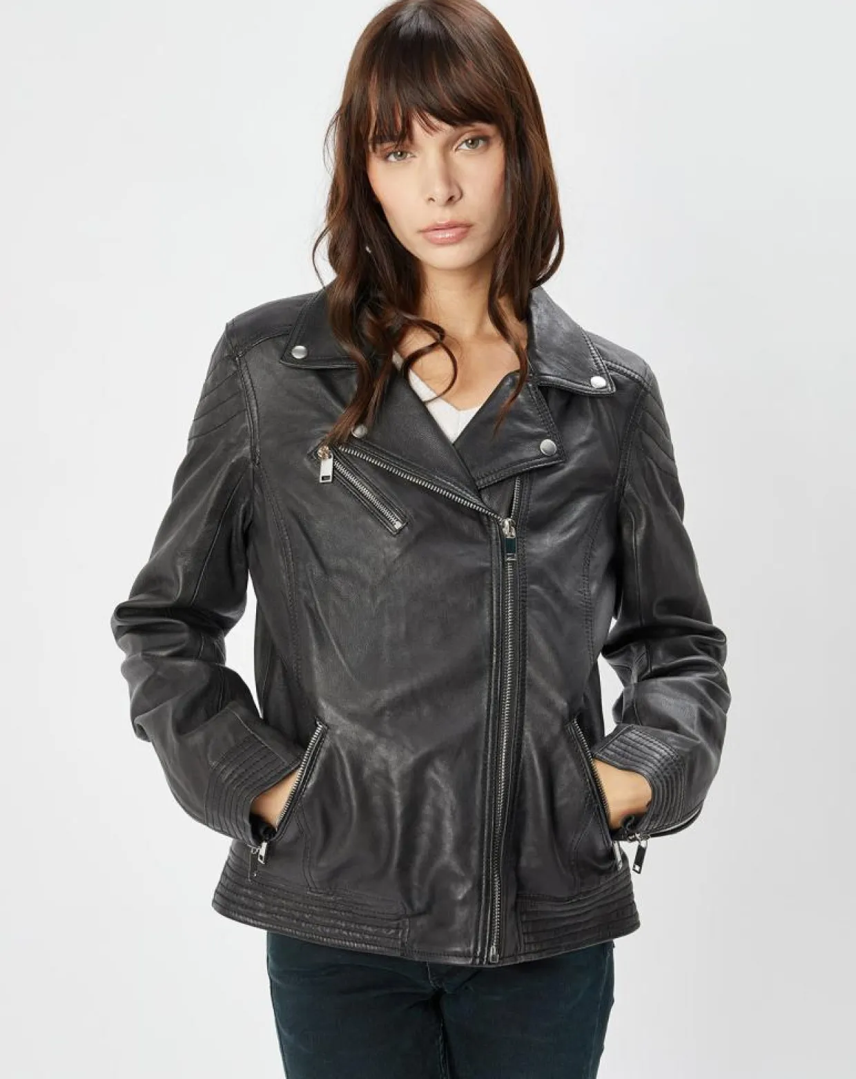 Perfecto en Cuir Alexine noir-Chyston Sale