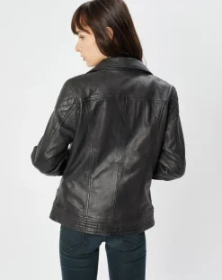 Perfecto en Cuir Alexine noir-Chyston Sale