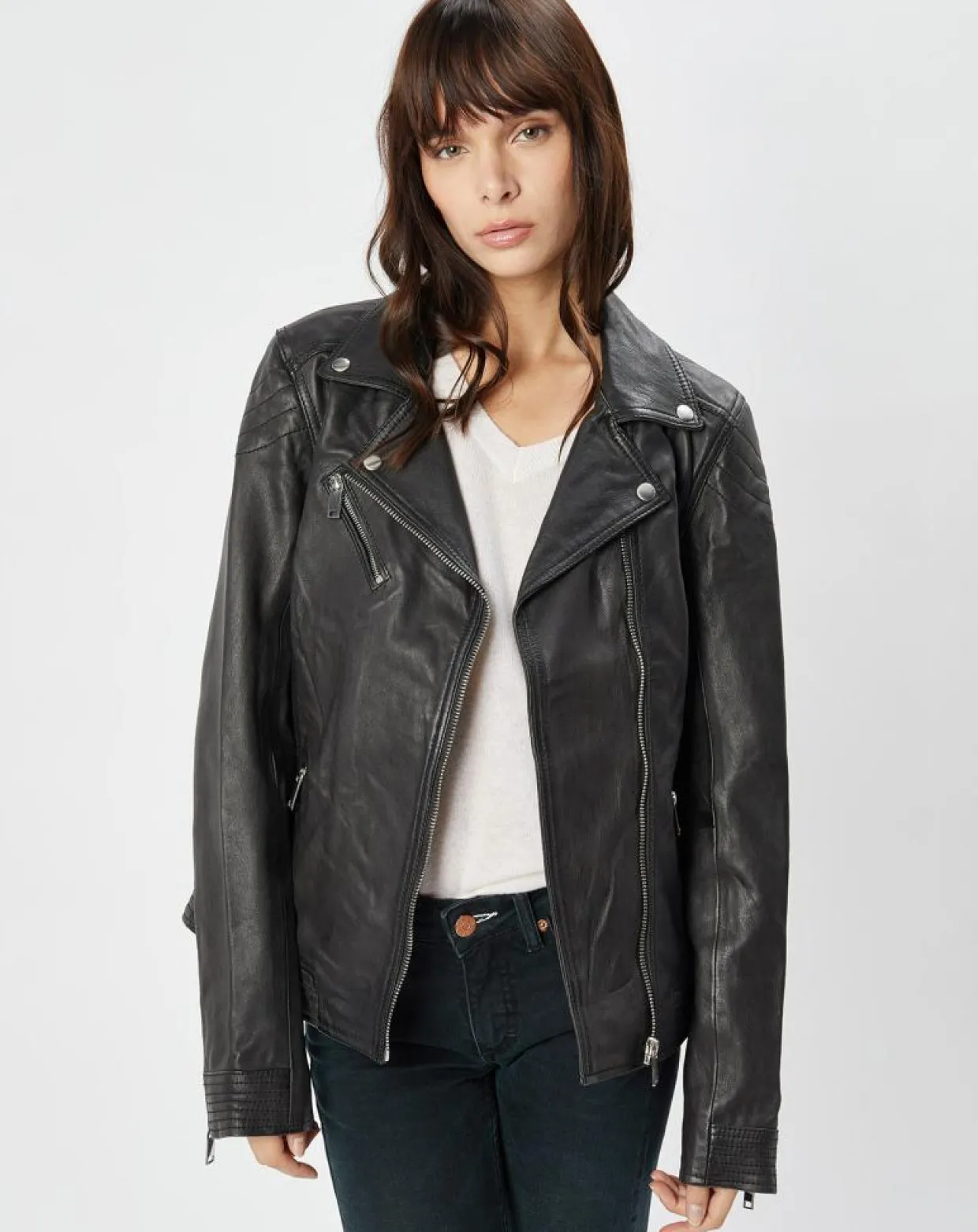 Perfecto en Cuir Alexine noir-Chyston Sale