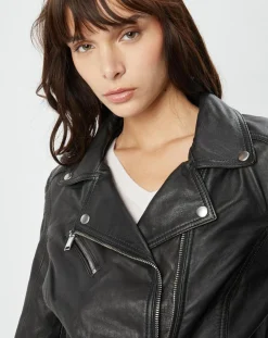 Perfecto en Cuir Alexine noir-Chyston Sale