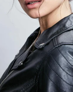 Perfecto en Cuir Alexine noir-Chyston Sale