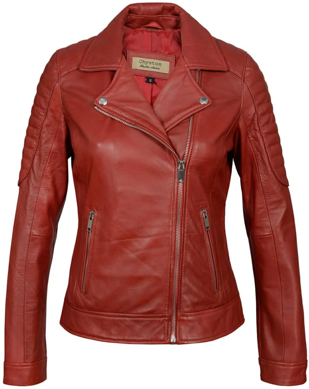 Femme Chyston Vestes, Blousons^Perfecto en Cuir Brithney rouge
