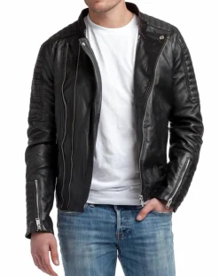 Homme Chyston Vestes, Blousons^Perfecto en Cuir Eido noir