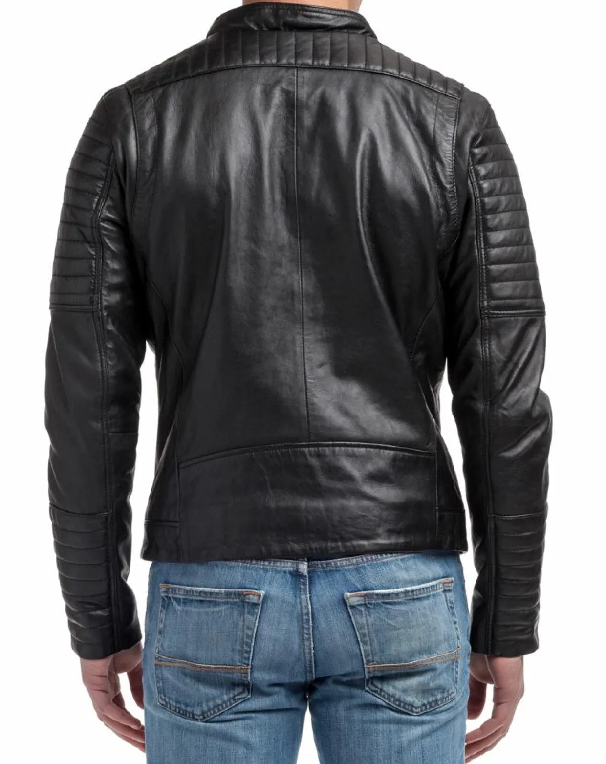 Homme Chyston Vestes, Blousons^Perfecto en Cuir Eido noir