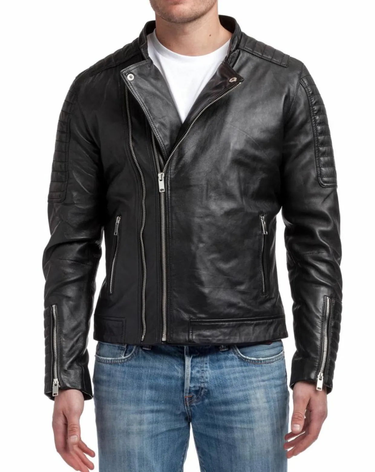 Homme Chyston Vestes, Blousons^Perfecto en Cuir Eido noir