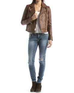 Femme Blue Wellford Vestes, Blousons^Perfecto en Cuir Loire cognac