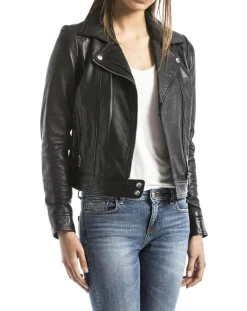 Femme Blue Wellford Vestes, Blousons^Perfecto en Cuir Loire noir
