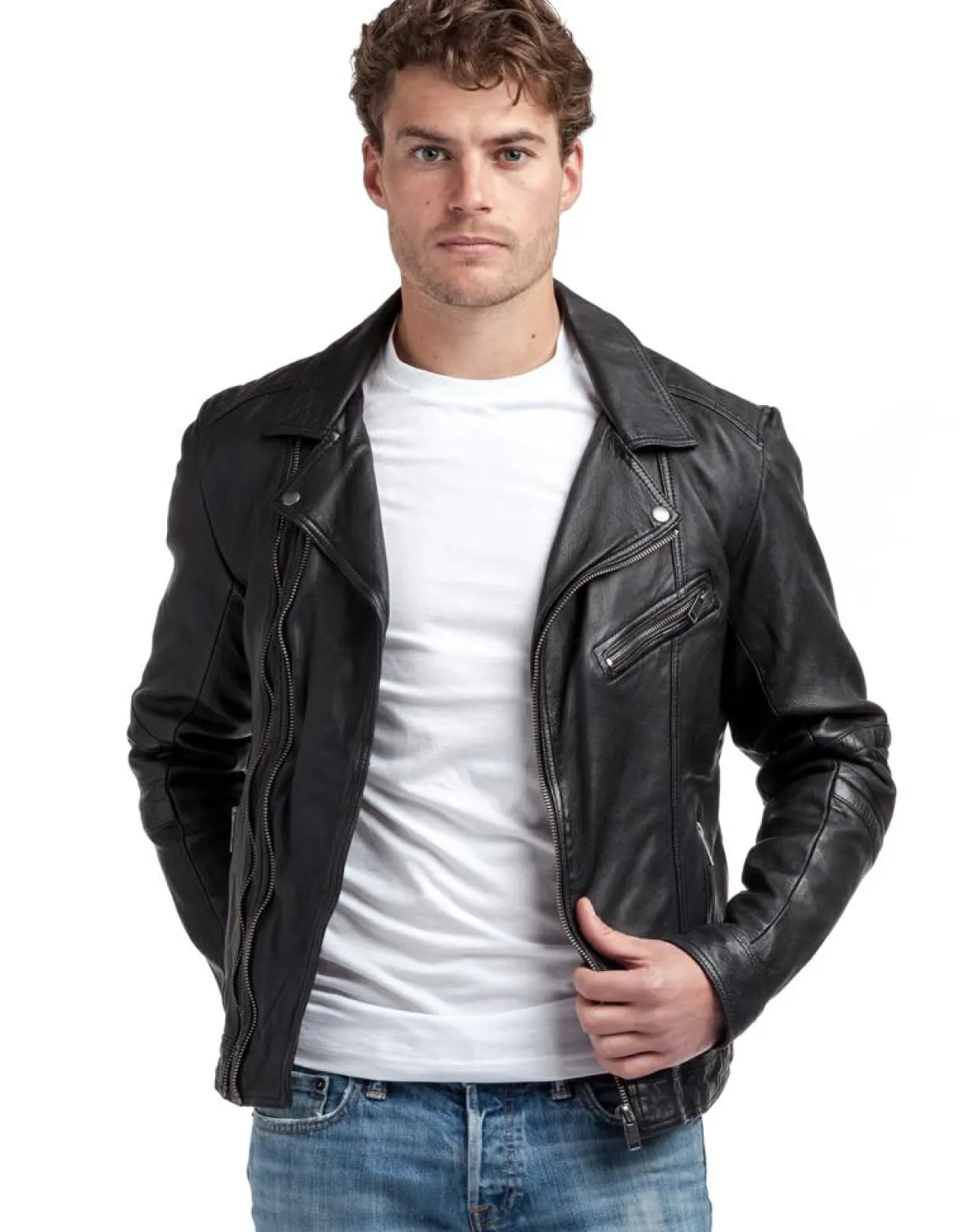 Homme Chyston Vestes, Blousons^Perfecto en Cuir Ross noir